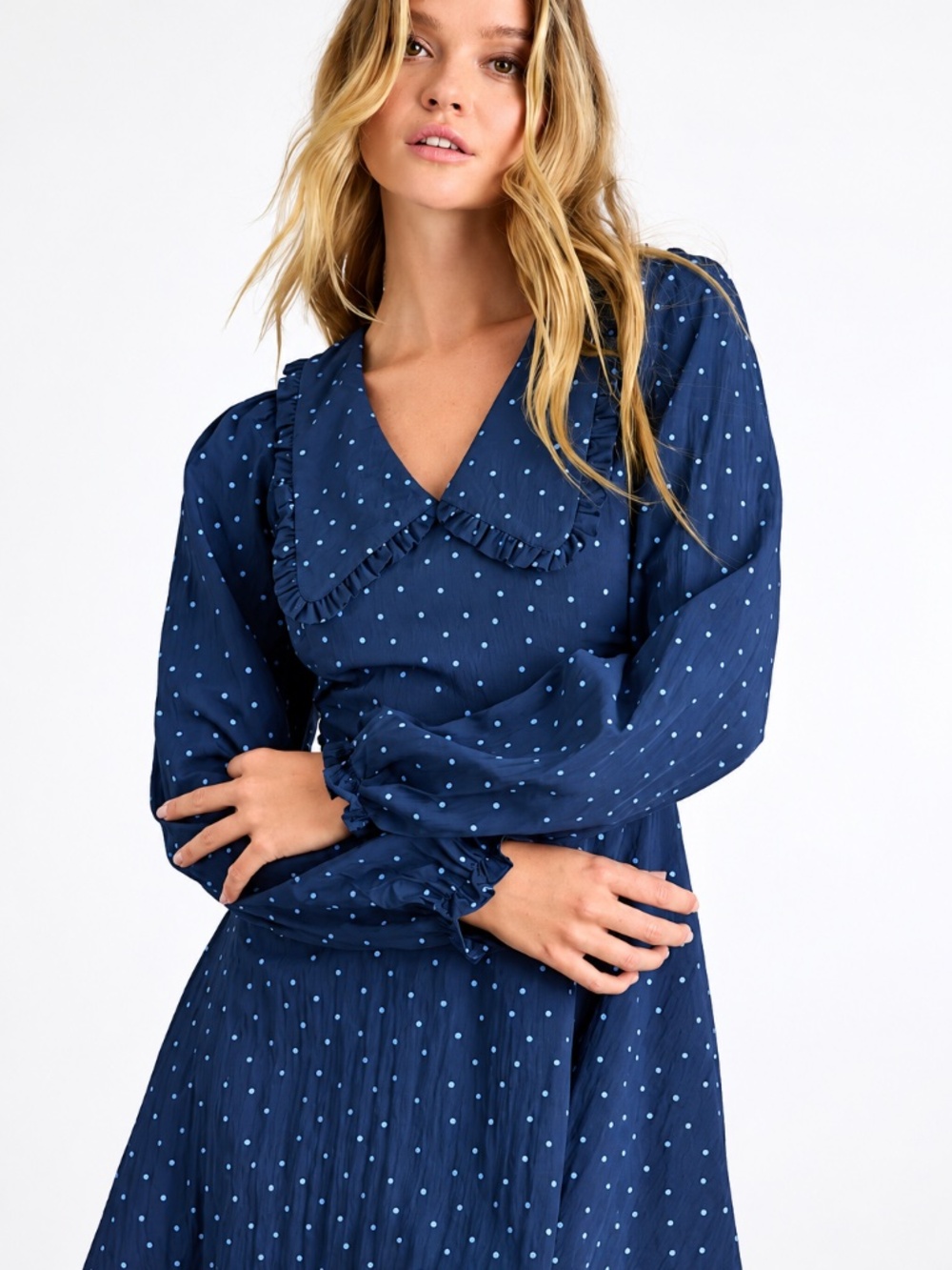 NWT Sweetie Aura Dark Blue Polka Dot Mini Dress - Picture 1 of 2